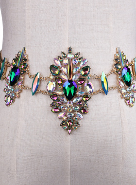 欧美风水晶比基尼满钻合金身体链