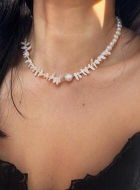 度假风时尚天然巴洛克珍珠锁骨链