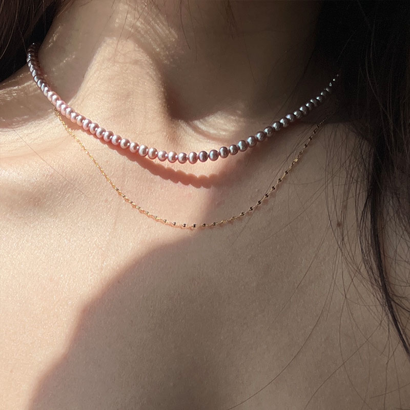 天然淡水珍珠紫色项链强光基本无暇小珍珠无核锁骨链纯银气质浪漫 - 图2