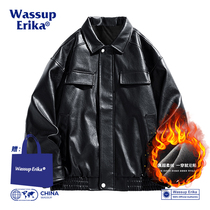 WASSUP American vintage PU leather jacket for men and women autumn and winter models Tide Cards Street over Casual Locomotive Leather Jackets