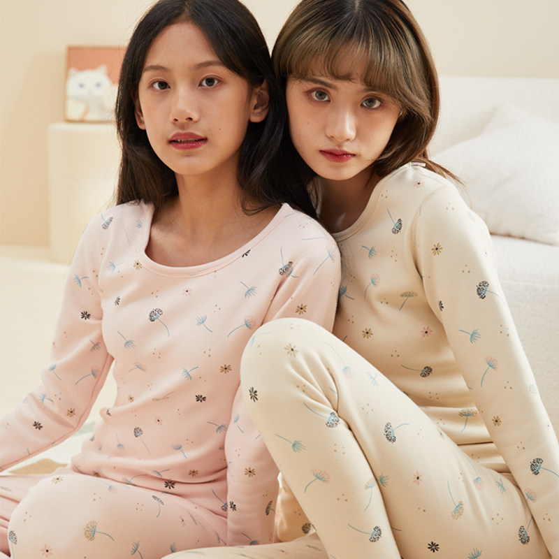 百伶百俐少女保暖内衣女加绒加厚高中学生套装大童秋衣秋裤女童