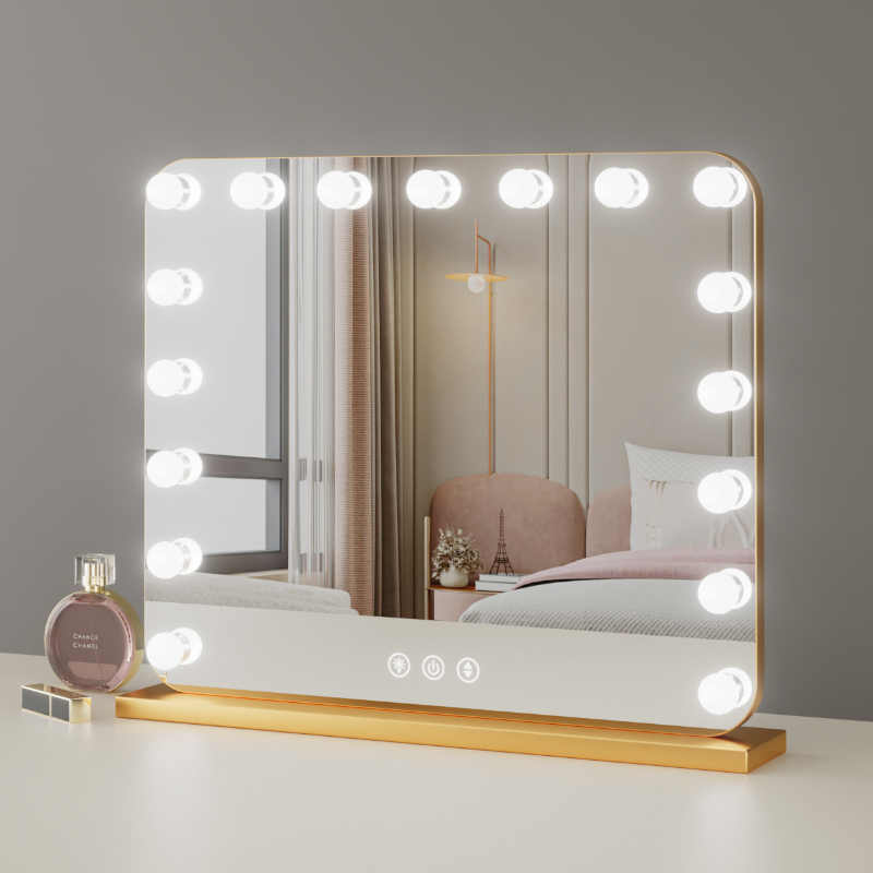化妆镜led灯泡充电大号桌面台式轻奢智能补光镜高清梳妆台镜子ins-图0