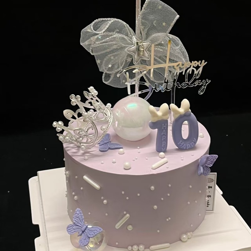 银色仙女棒蛋糕装饰渐变紫色蝴蝶结女神皇冠插件梦幻幻彩紫色插牌,淘宝优惠券,粉丝福利购,淘宝优惠卷
