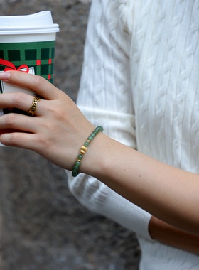 6mm和田玉手串碧玉手链搭配镀金葫芦