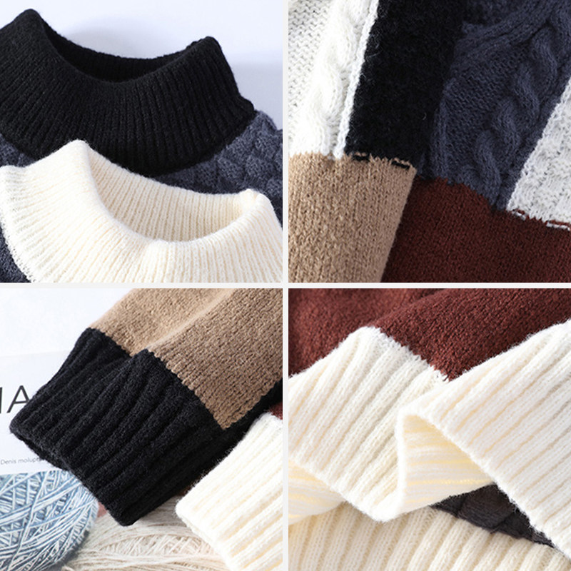 【奥莱特惠】拼色毛衣男款新款秋冬季加绒保暖针织衫情侣内搭线衣,淘宝优惠券,粉丝福利购,淘宝优惠卷