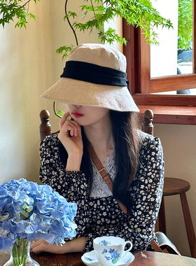 2025新款棉麻轻薄蝴蝶结渔夫帽女