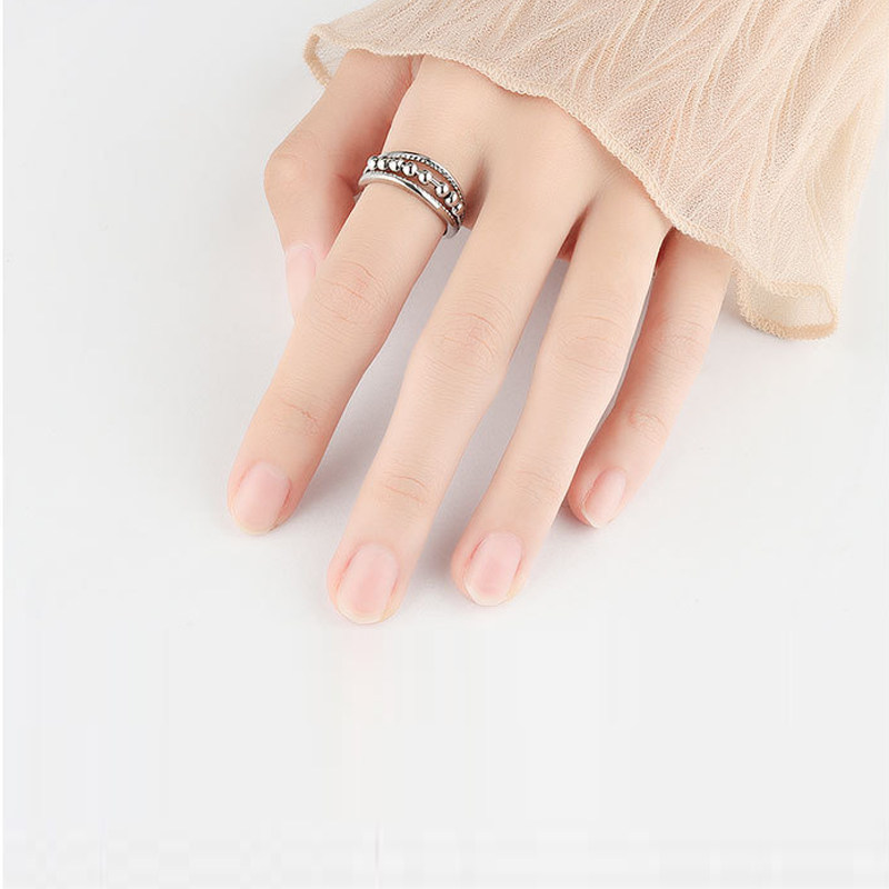 开口可调节戒指轻奢高级感时尚简约波点串珠活口戒指泰银配饰百搭,淘宝优惠券,粉丝福利购,淘宝优惠卷