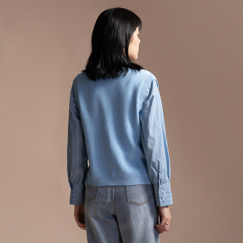 21春夏新品修身显高显瘦v领针织衫 emodues女装毛针织衫