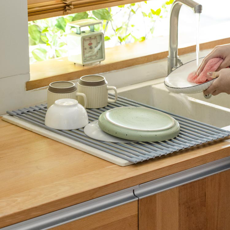 硅胶沥水垫折叠厨房台面碗盘滤水卷过沥碗盆滤水垫水槽水板置物架-图1