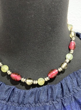 琉璃和天然葡萄石混合项链红绿相间45CM