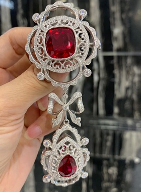 复古宫廷重工925纯银镶锆石胸针高档古董款蓝色红色绿色NXLU