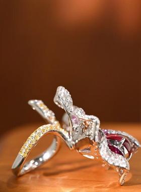 俏立 925纯银镶锆石花朵戒指 可调节戒圈 气质