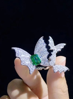 鸡尾酒纯银高档名媛风蝴蝶戒指