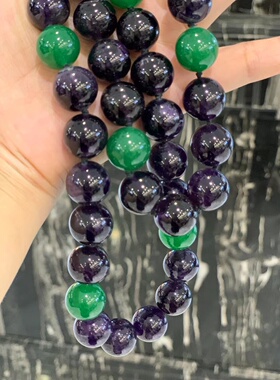 14MM天然紫水晶毛衣链项链长款大珠子欧美款点缀马来玉