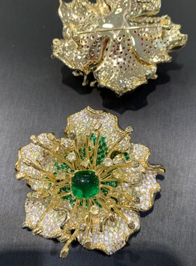 立体花朵胸花胸针别针高档 红色 绿色 锆石双层 55MM