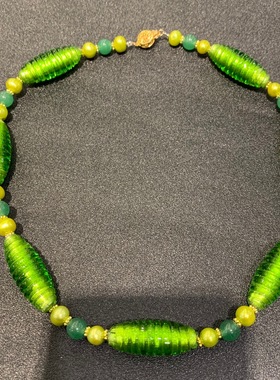 绿色琉璃点缀休闲风天然淡水珍珠