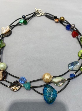 波西米亚风格彩色串珠项链多层不同材质混包邮随机发49CM左右