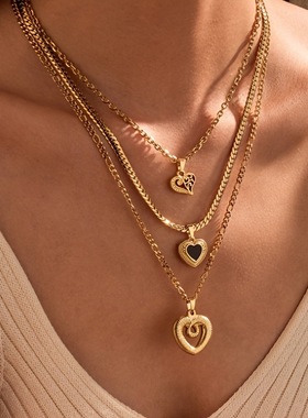 跨境热销钛钢项链铸造几何三层项链小众设计轻奢不锈钢饰品三件套