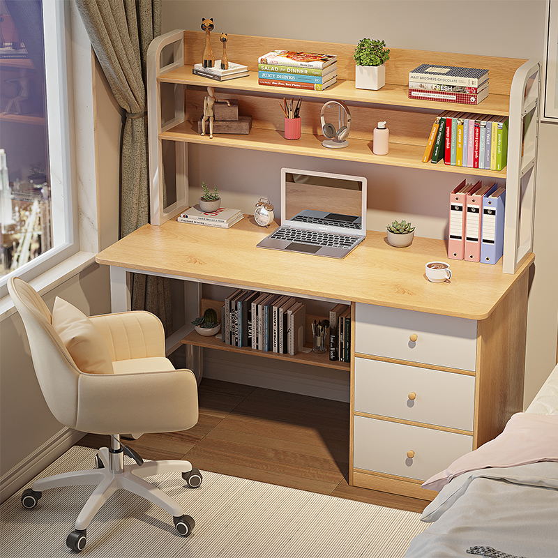 书桌书架一体桌简易电脑台式桌家用卧室办公桌学生写字桌学习桌子 - 图0