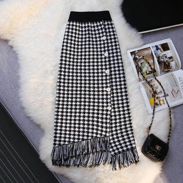 针织高腰秋冬2021新款黑色包臀裙子 慕苑半身裙