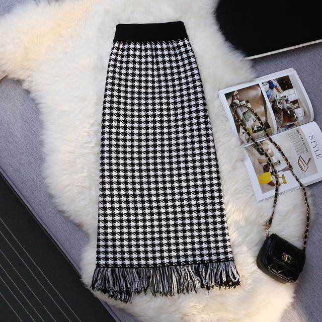 针织高腰秋冬2021新款黑色包臀裙子 慕苑半身裙