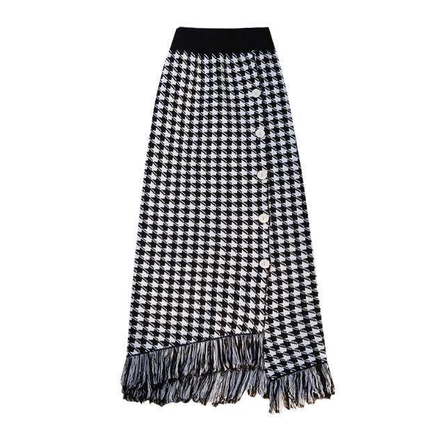 针织高腰秋冬2021新款黑色包臀裙子 慕苑半身裙