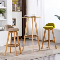 Minimalist modern Nordic solid wood bar table and chairs combined bar round high foot table for home small bar