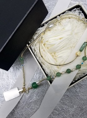 韩国进口重手工珍珠玉石项链小清新绿色毛衣链多层手链原创手镯女