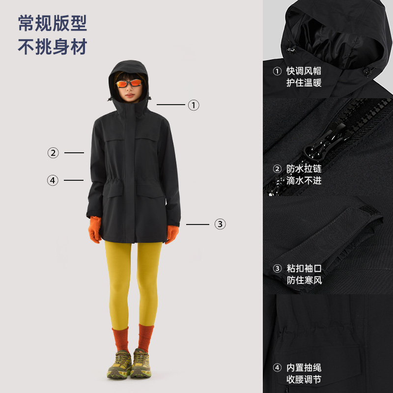 TECTOP探拓秋冬抓绒内里单冲锋衣女式防风保暖中长款软壳外套风衣 - 图1