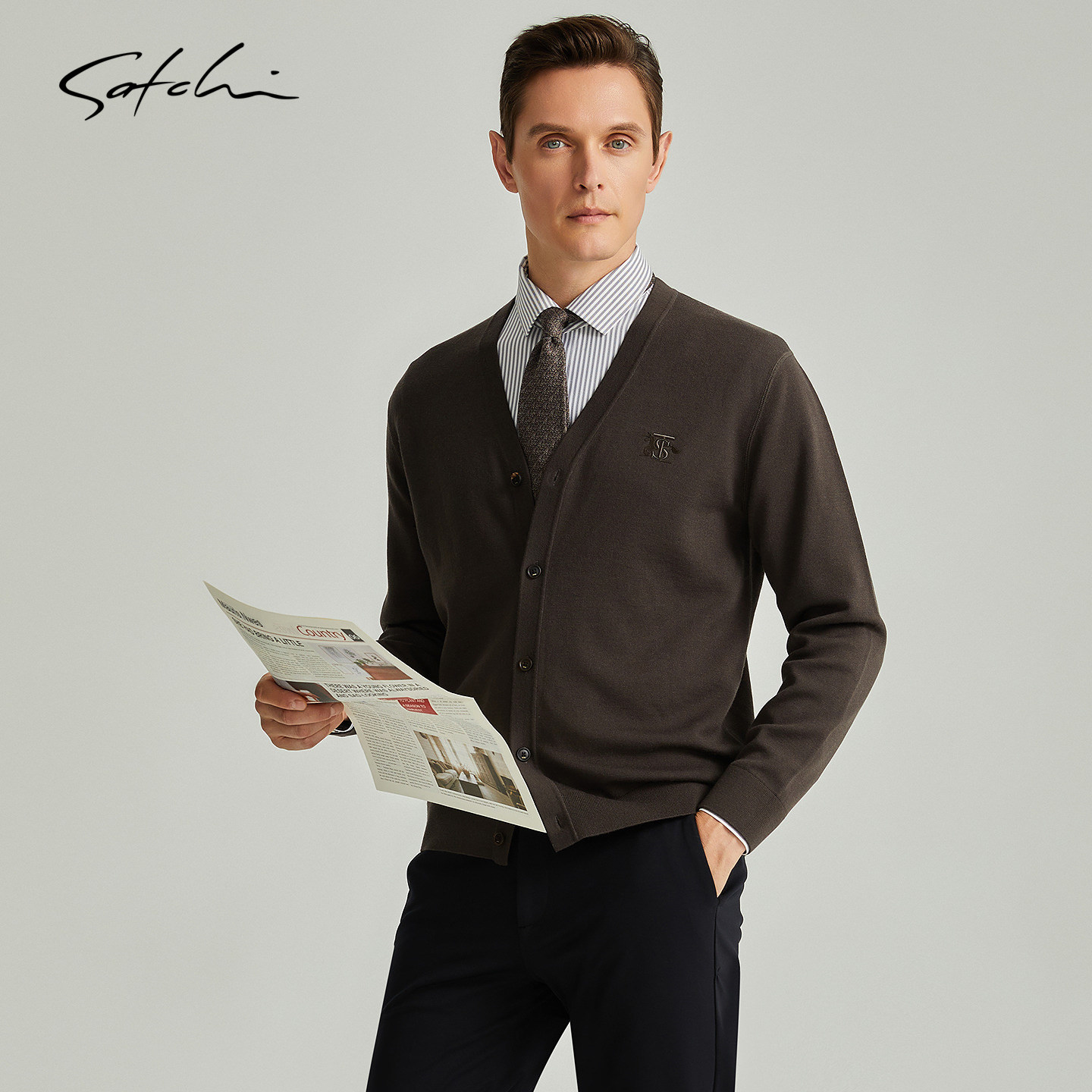 [新年战袍]SATCHI沙驰男装男士针织开衫外套冬季羊毛学院风毛衣厚,淘宝优惠券,粉丝福利购,淘宝优惠卷