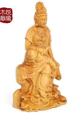 黄杨木雕自在观音 手工制造 木质工艺品摆件创意礼品批发代发