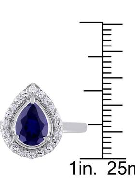 Amour Created蓝色白色蓝宝石泪滴Halo戒指Sterling