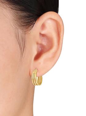 Amour 19mm Triple Row Textured耳环14K黄金