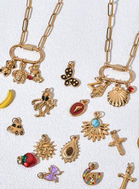 跨境百搭时尚欧美ins风不锈钢多元素手工DIY挂件吊坠项链锁骨链女