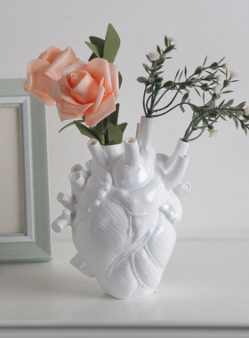 跨境创意万圣节心脏花瓶黑白艺术陶瓷摆件客厅家居桌面装饰品批发
