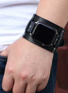 2024跨境热销苹果表带iwatch智能手表配件真皮朋克表带百搭感