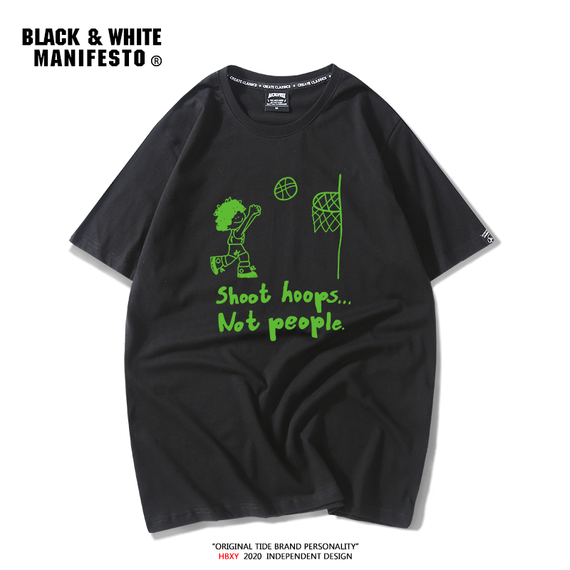 湖人库兹马同款短袖篮球运动棉t恤 黑白宣言T恤