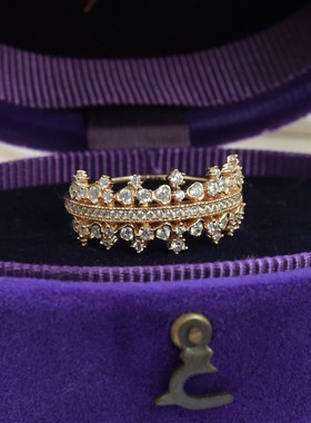 华丽舞会。日系高端AbHe*i同款碎钻锆石闪烁复古宽戒指s925银镀金