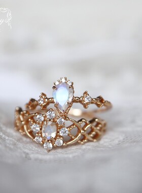 天然月光石戒指蕾丝复古日系