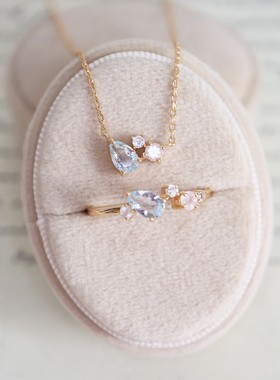 海盐樱花 日系小众天然托帕石粉晶水滴设计感项链/戒指s925银镀金