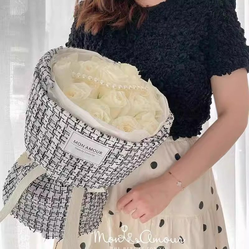 布艺一体式小香风圆形花束定型片鲜花包装纸材料花店花艺包花布料,淘宝优惠券,粉丝福利购,淘宝优惠卷