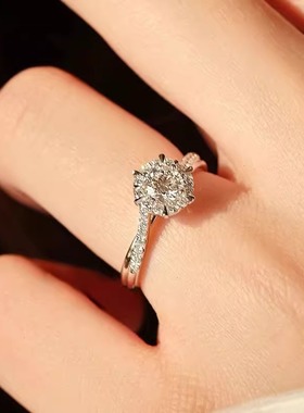 莫桑石钻戒女款纯银情侣对戒