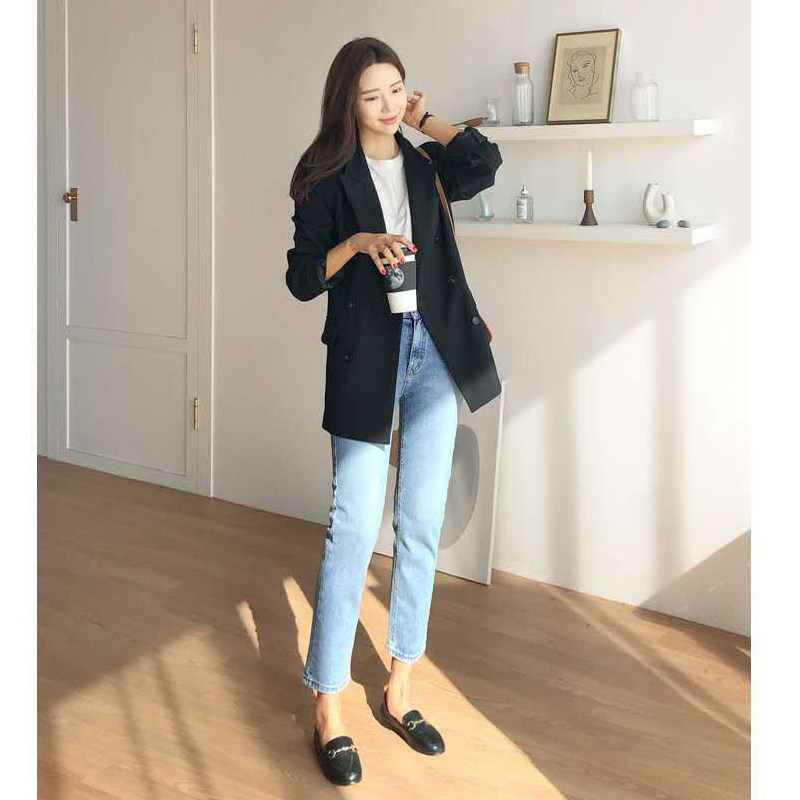 浅蓝色直筒宽松女八分小个子牛仔裤 媛纪女装牛仔裤