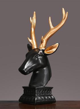 美式轻奢鹿头摆设工艺品欧式鹿模型家居电视柜样板房软装饰品摆件