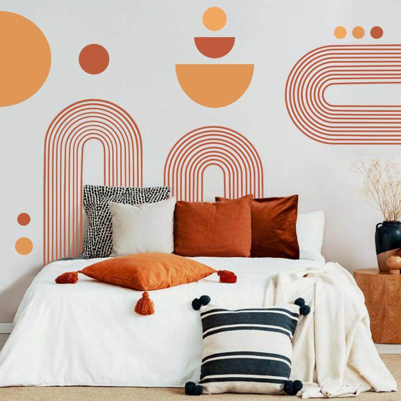 boho拱门客厅沙发背景装饰墙贴波西米亚几何线条贴纸PVC墙纸,淘宝优惠券,粉丝福利购,淘宝优惠卷