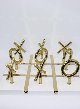 新中式创意轻奢风装饰样板房客厅售楼处软装办公室棋盘软装摆件