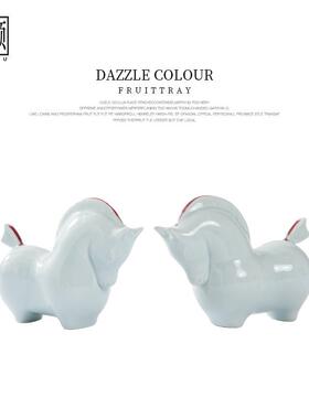 新中式富贵陶瓷马摆件青瓷样板间书房茶几书桌茶室博古架软装饰品