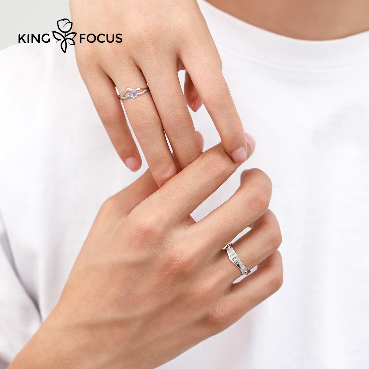 一对情侣款纯银开口月光石情侣戒指 秦福炫戒指/指环