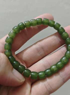 天然青海玉碧玉手串橄榄绿色
