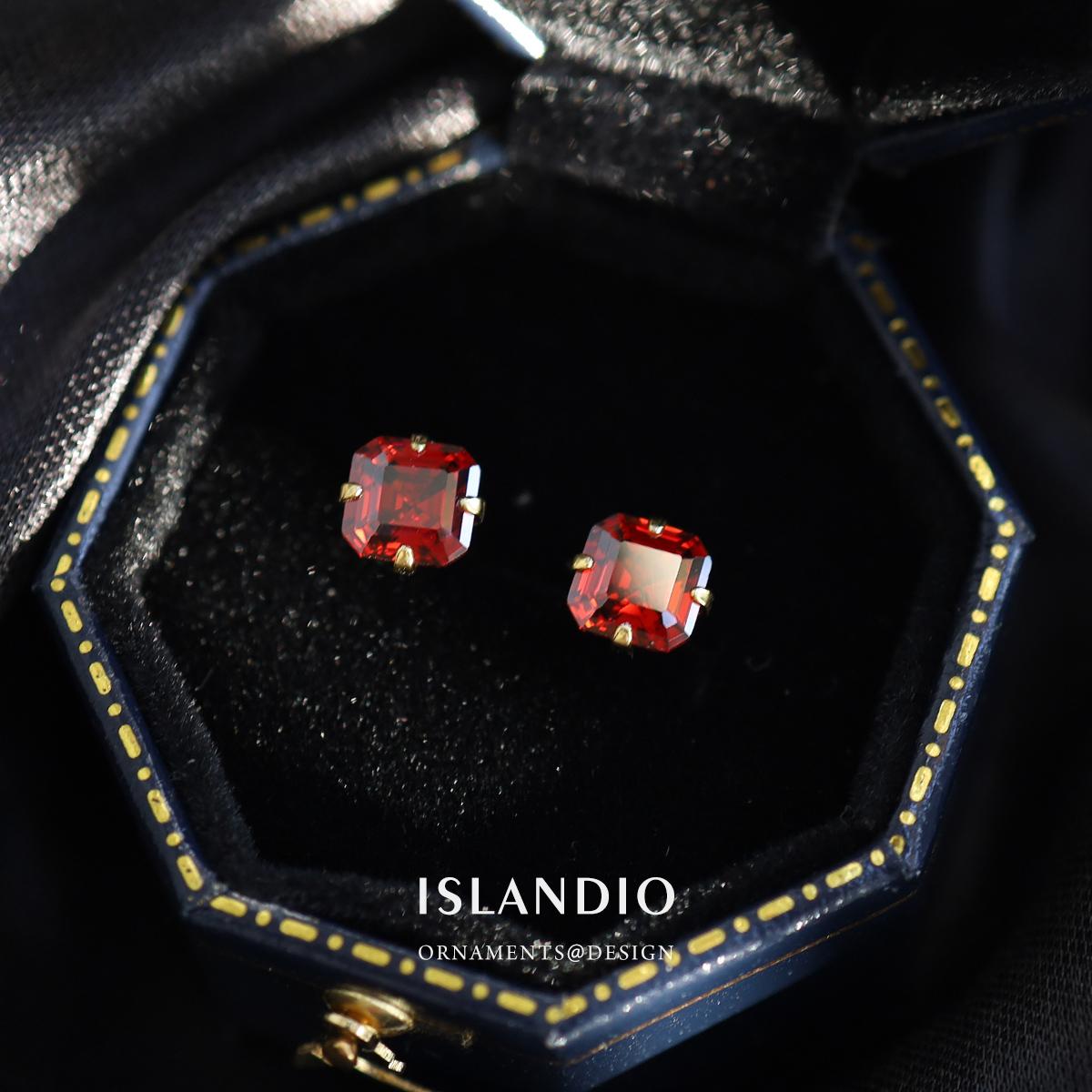 ISLANDIO原创高级感红宝石本命年石榴石耳钉纯银养耳饰男女款耳环
